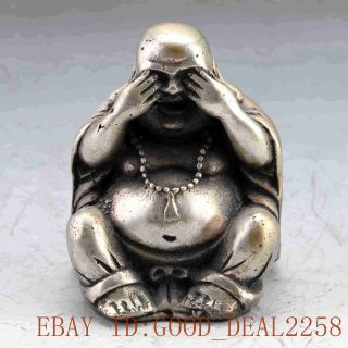Chinese Silver Bronze Maitreya Buddha Statue photo