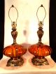 2 Mid Century Modern Ef & Ef Industries Amber Art Glass Lamps Lights Nightlight Mid-Century Modernism photo 1