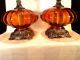 2 Mid Century Modern Ef & Ef Industries Amber Art Glass Lamps Lights Nightlight Mid-Century Modernism photo 3