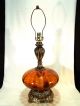 2 Mid Century Modern Ef & Ef Industries Amber Art Glass Lamps Lights Nightlight Mid-Century Modernism photo 4