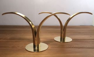2 Sweden Lily Brass Ystad Candlesticks Candle Holders Mid Century Modern photo