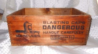 Vtg Hercules Dynamite Blasting Caps Explosives Wood Crate Advertising Box Mining photo