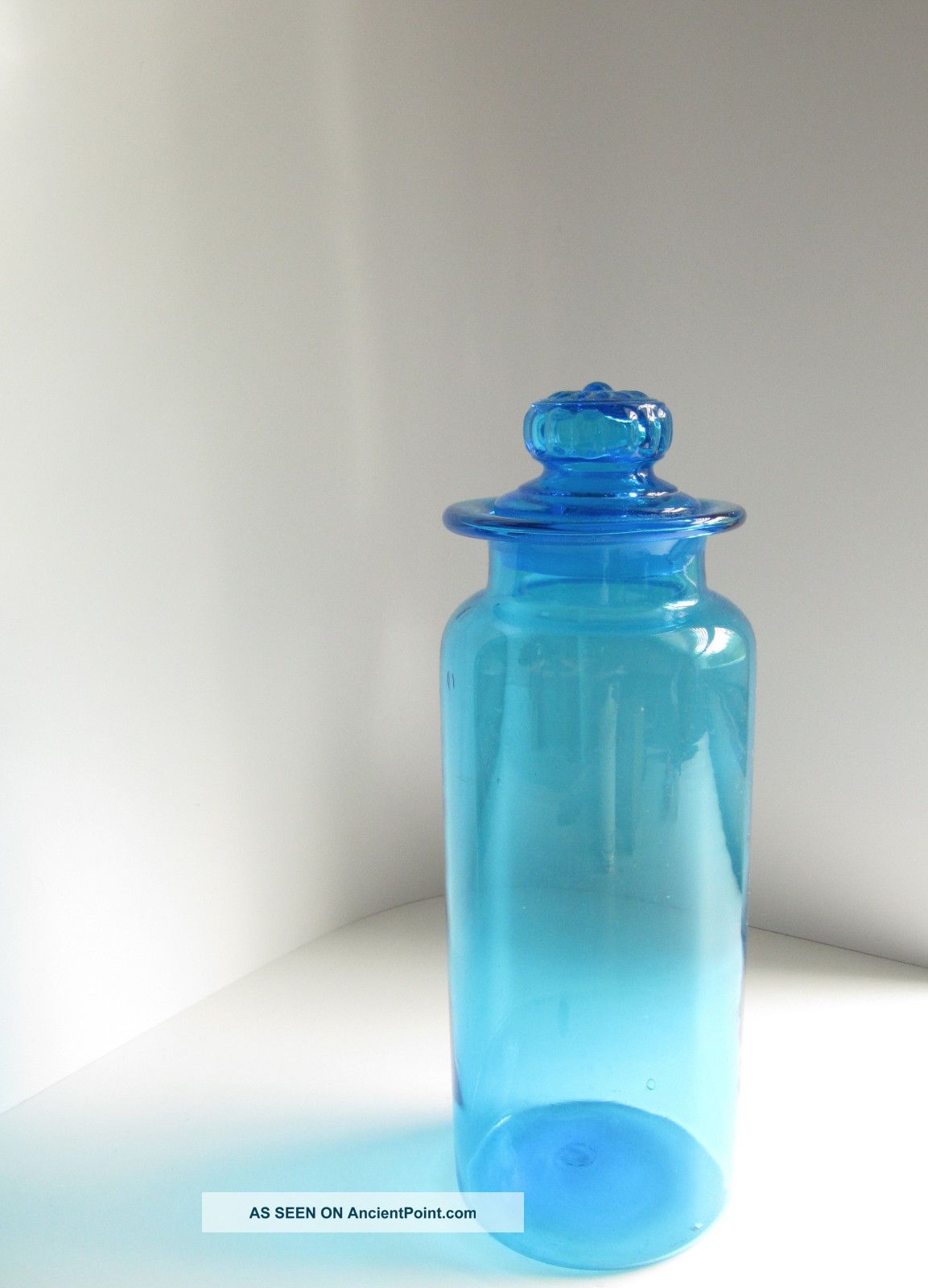 Antique Blue Glass Handblown Large Apothecary Candy Jar Ground Lid General Store Bottles & Jars photo