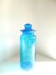 Antique Blue Glass Handblown Large Apothecary Candy Jar Ground Lid General Store Bottles & Jars photo 4