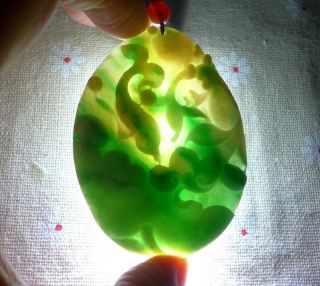 Cert ' D Fine Rare Natural A Emerald Jadeite Jade Lotus Carp Jewelry Pendant Nr photo