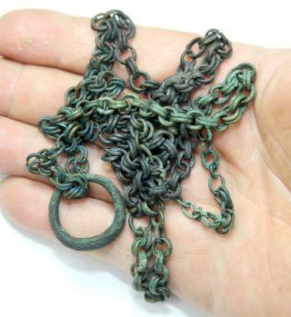 Ancient Viking Bronze Chain To Wear Amulet Big With Pendant Ring On The Finger photo
