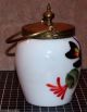 Antique Milk Glass Lidded Sugar Bowl - Lovely Hand Painted Bird & Flowers Other Antique Glass photo 2