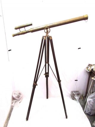 Vintage Brass Double Barrel Griffith Astro Telescope With Tripod Stand photo