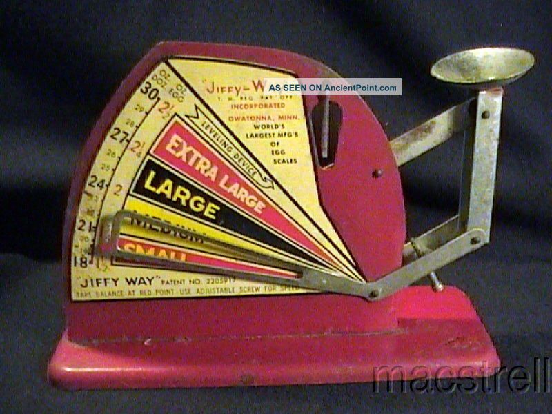 Old Jiffy - Way Adjustable Egg Scale Old Red Paint Scales photo