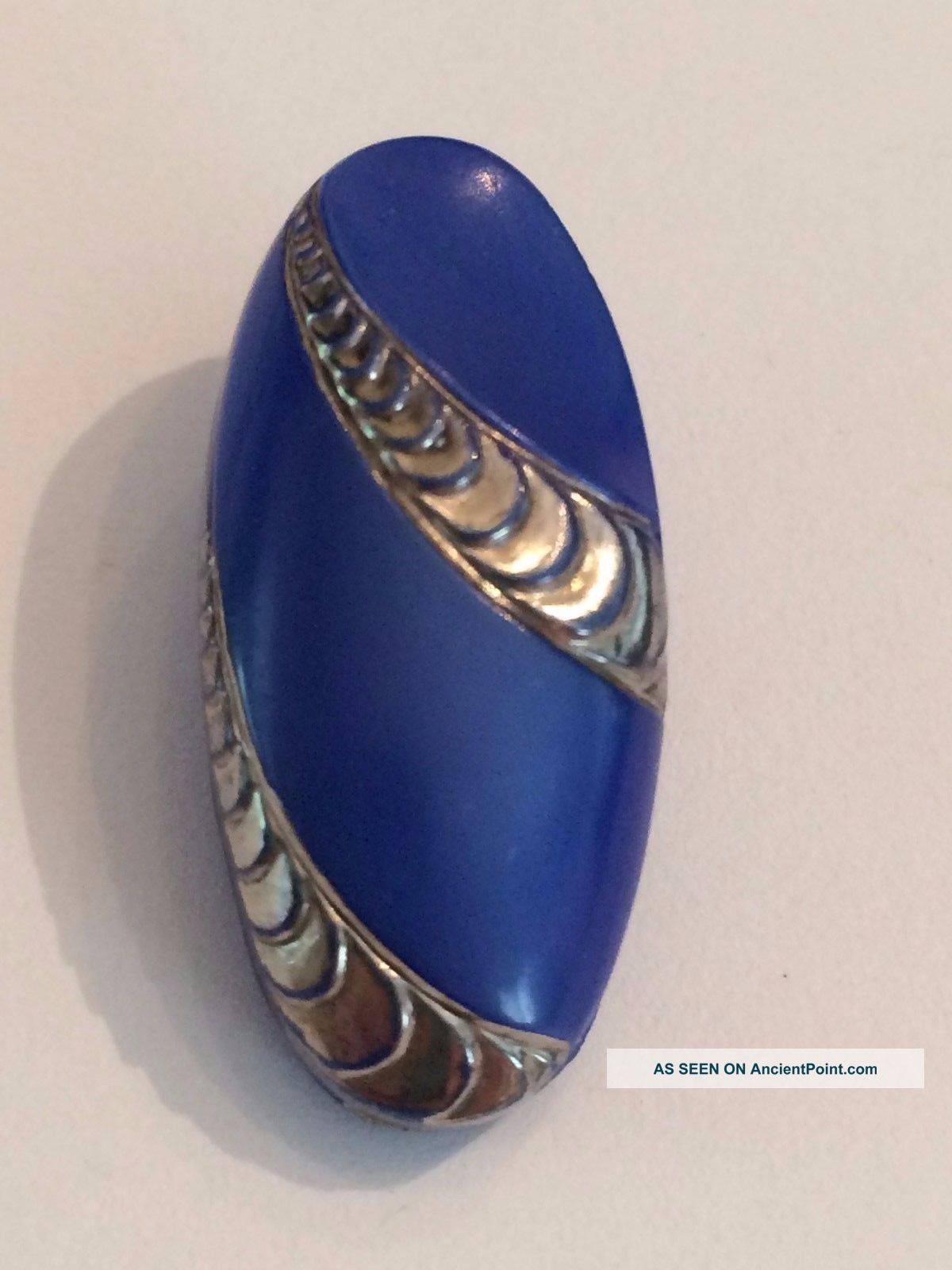 Antique Art Deco Blue Glass Painted Silver Button Buttons photo
