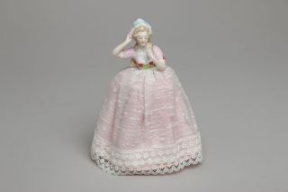 Vintage Porcelain Half Doll Pin Cushion,  Lady W/ Arms Away,  Pink Dress,  Germany photo