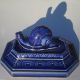 Victorian Hb Choisy Cobalt Blue French Majolica Snail Paperweight Jewelry Holder Figurines photo 6