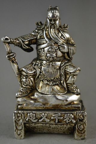 China Vintage Collectible Decorate Old Tibet Silver Kongfu God Guanyu Statue photo