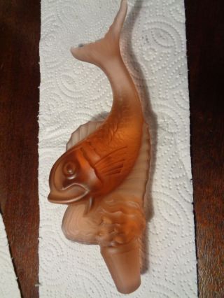 Vintage Koi Foo Fish Frosted Pink Glass Large Bottle Decanter Stopper photo
