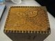 Antique Pyrography Burnt Wood Flemish Art Wooden Box Girl In Holly Boxes photo 2