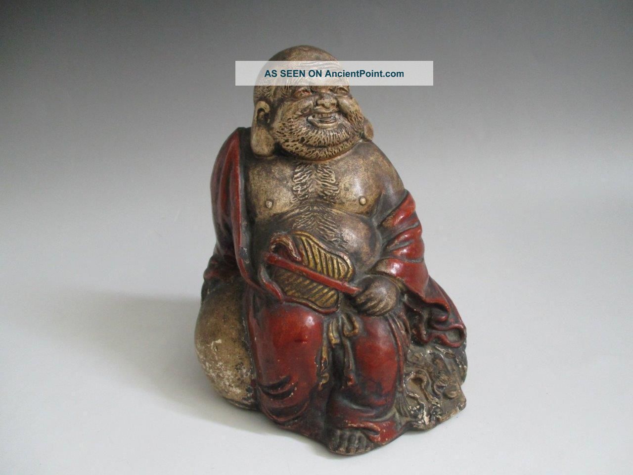 Japanese Pottery Old Statue W/sign; Budai,  Hotei/ Very Tasteful/ 3073 Statues photo