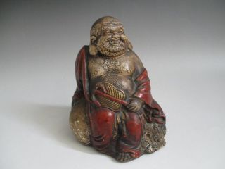 Japanese Pottery Old Statue W/sign; Budai,  Hotei/ Very Tasteful/ 3073 photo