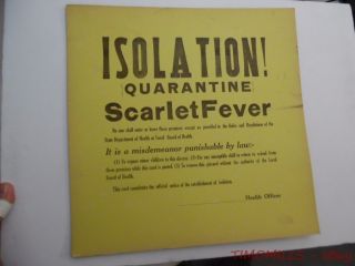 1920s Scarlet Fever Isolation Quarantine Health Department Sign Vintage photo