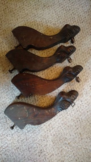 Antique Carved Oak Lion ' S Foot Table Legs - Large photo