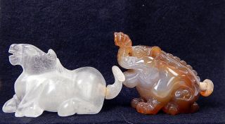 2 Quartz Carnelian Agate Figural Animals Elephant Antique Chinese Snuff Bottles photo