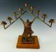 Gordon Brott - American Brutalist Modernist Figural Bronze Candlestick Menorah Mid-Century Modernism photo 9