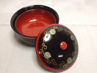 Japanese Black & Red Lacquered Wood Bowls.  Size Post - 1940 photo
