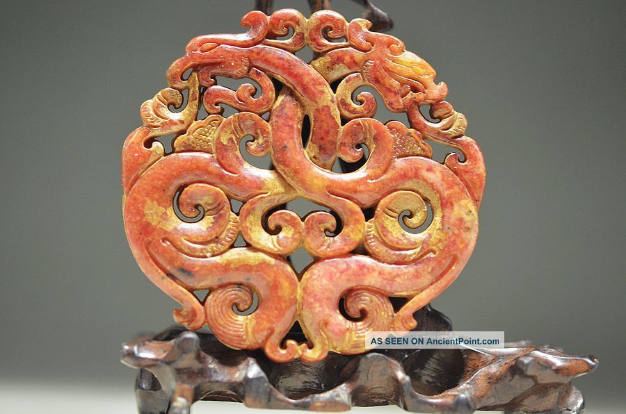 Perfect Chinese Old Jade Hand Carved Dragon Jade Tablets Ww22 Necklaces & Pendants photo