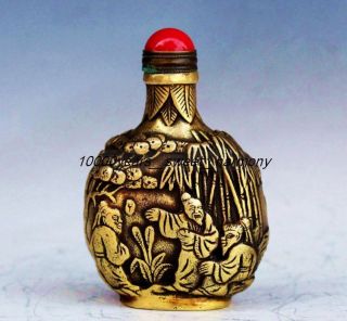 Chinese Brass Old Man & Pine & Bamboo Snuff Bottle photo