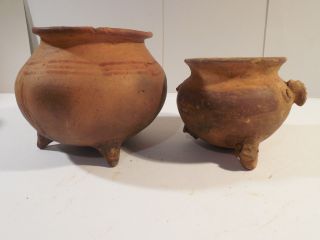 2 Nicoya Tripod Bowls Guanacaste Pre - Columbian Archaic Ancient Artifact Mayan Nr photo