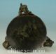 Chinese Old Bronze Handmade Carved Three Dog Collect Statue Lampstand Oil Lamp Lamps photo 3