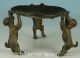 Chinese Old Bronze Handmade Carved Three Dog Collect Statue Lampstand Oil Lamp Lamps photo 4
