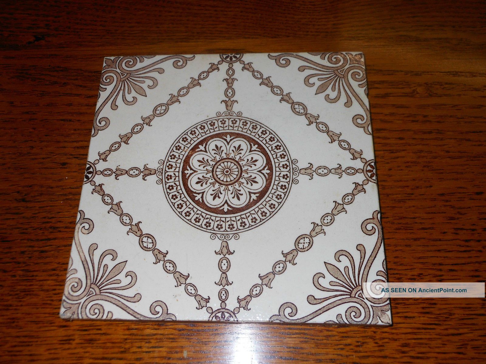 Antique Arts And Craft Tile Art Nouveau Majolica Brown Transfer 6x6 28 Architectural & Garden photo