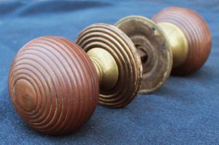 Antique Vintage Pair Bronze Brass Door Knob Doorknob Handle Pull Plate Rosette photo