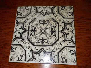 Antique Arts And Craft Tile Art Nouveau Majolica Black Transfer 6x6 27 photo