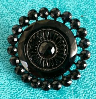 Antique Button,  Open Work Black Glass,  Facet,  Mourning Button photo