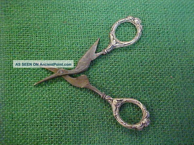 Antique Sterling Stork Sewing Scissors Flatware & Silverware photo