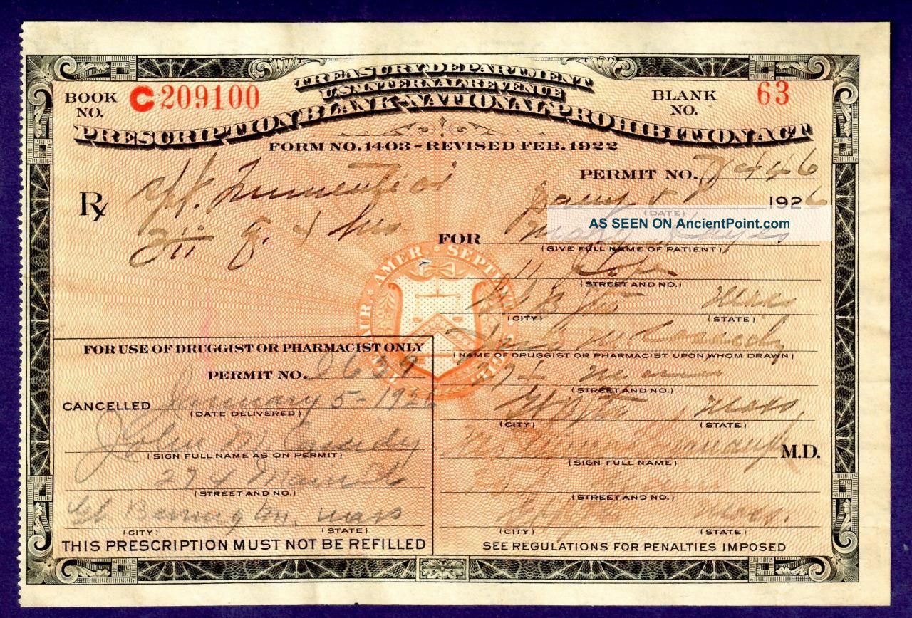 1925 Prohibition Prescription Antique Hayes Doctor Pharmacy Medical Alcohol Bar Other Medical Antiques photo