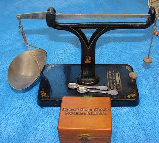 Antique Cast Iron Druggist Or Gold Scale With Tiny Weights===free Ship photo