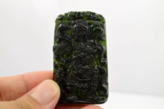 Chinese Fine Natural Nephrite Black Jade Carving Pendant Pomp威风凛凛 photo