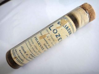 1910 Antique Apothecary Bottle Guaiacum & Tannin Lozenges Quack Med photo