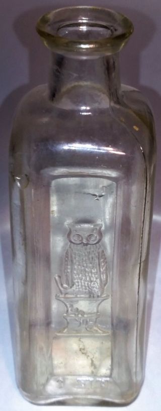 The Owl Drug Co Store Antique Bottle 1900s Winged Owl Clear photo