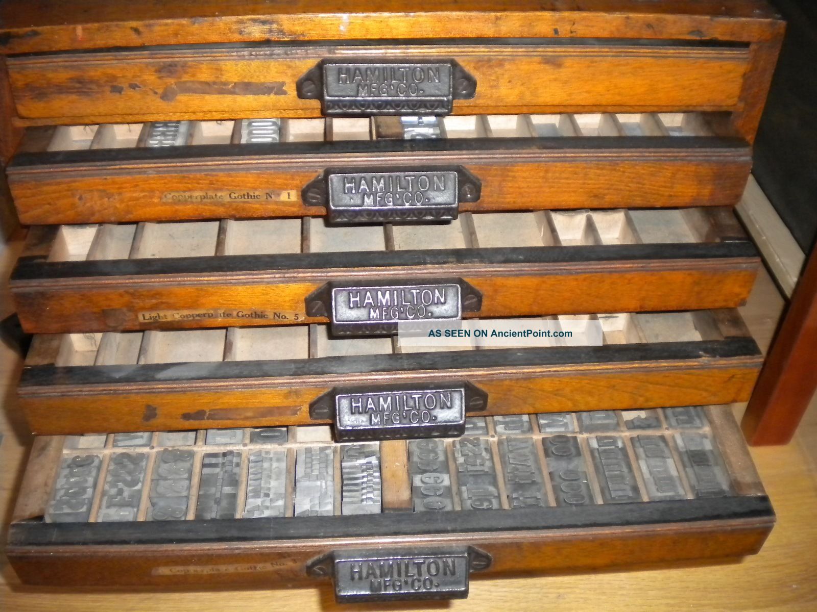 Hamilton Oak Letterpress Cabinet 5 - Drawers Printers Type 18x18x10 1800-1899 photo