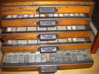 Hamilton Oak Letterpress Cabinet 5 - Drawers Printers Type 18x18x10 photo