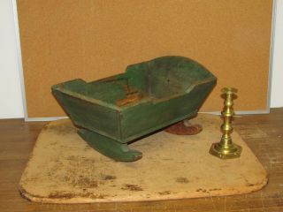 A Fine 19th Child ' S Doll Cradle In The Most Fantastic Old Windsor Green Paint photo