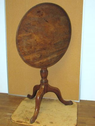 A Great 18th C Pa Queen Anne Mahogany Tilt Top Candlestand Dish Top Old Surface photo
