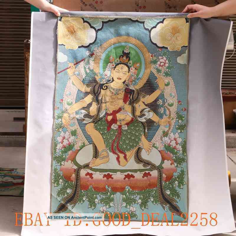 Tibetan Nepal Silk Embroidered Thangka Tara Tibet Buddha - 6 Arms Buddha 37 Paintings & Scrolls photo