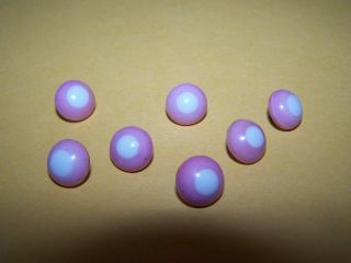 7 Pink And White Glass Or Porcelain And Metal Buttons 3/8 