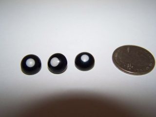 3 White And Black Glass Or Porcelain And Metal Buttons 3/8 