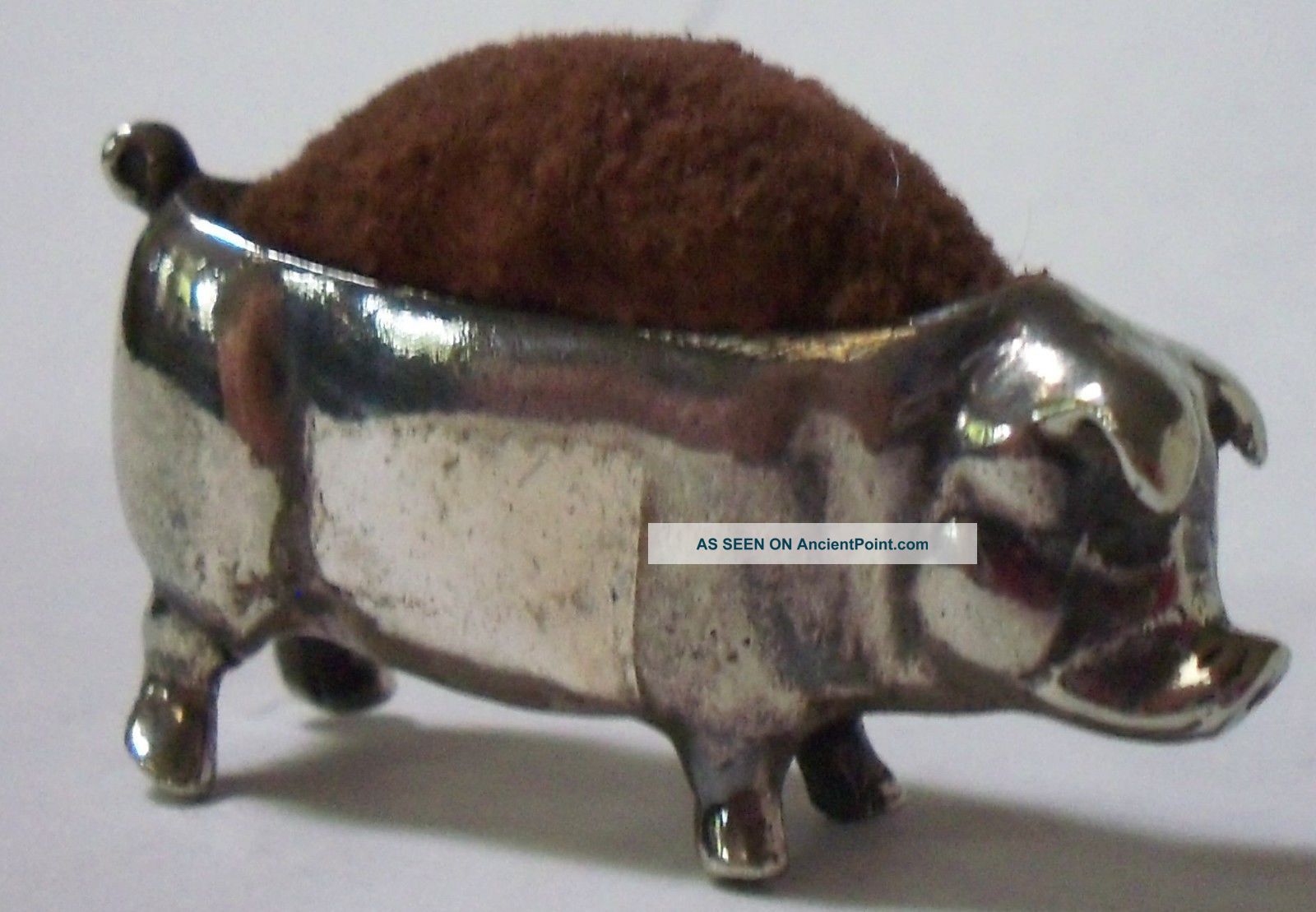 Antique English Ca 1900 Pig Pin Cushion Solid Sterling Pin Cushions photo