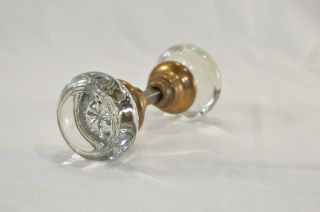 Vintage Pair Crystal Glass Brass Base Door Knobs Circle Shape 2 Inch photo